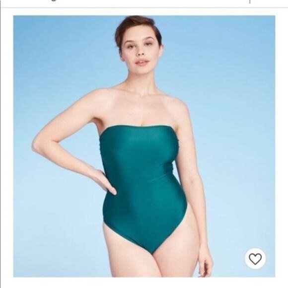 Shade & Shore Teal Bandeau Tie Back Swimsuit - Picture 3 of 5